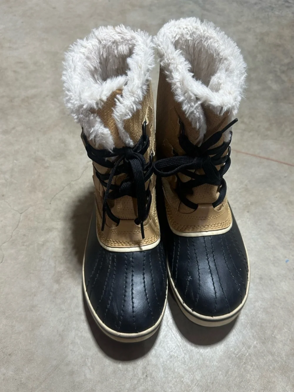 SOREL Tivoli Insulated Two-Tone Waterproof Boots in Tan and Black